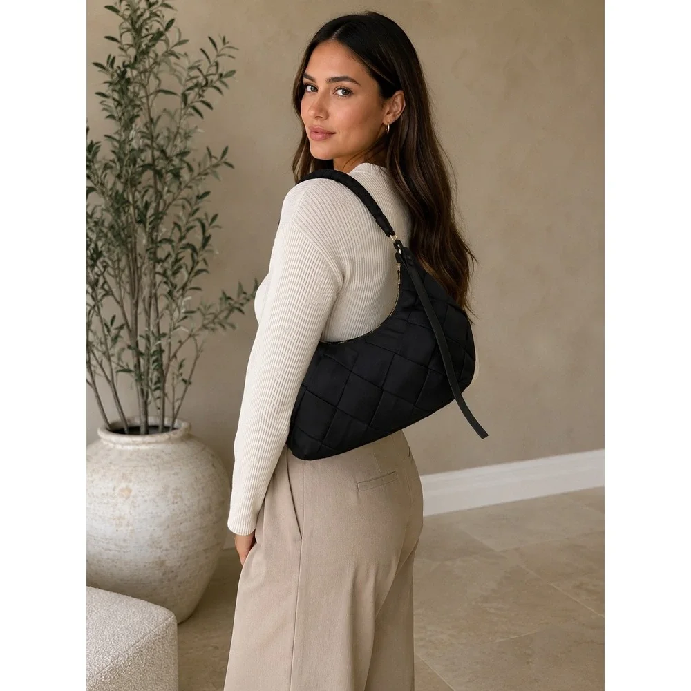 Jason Wu Nylon Woven Hobo Shoulder Bag Womens Medium Black NWOT  Braided Strap